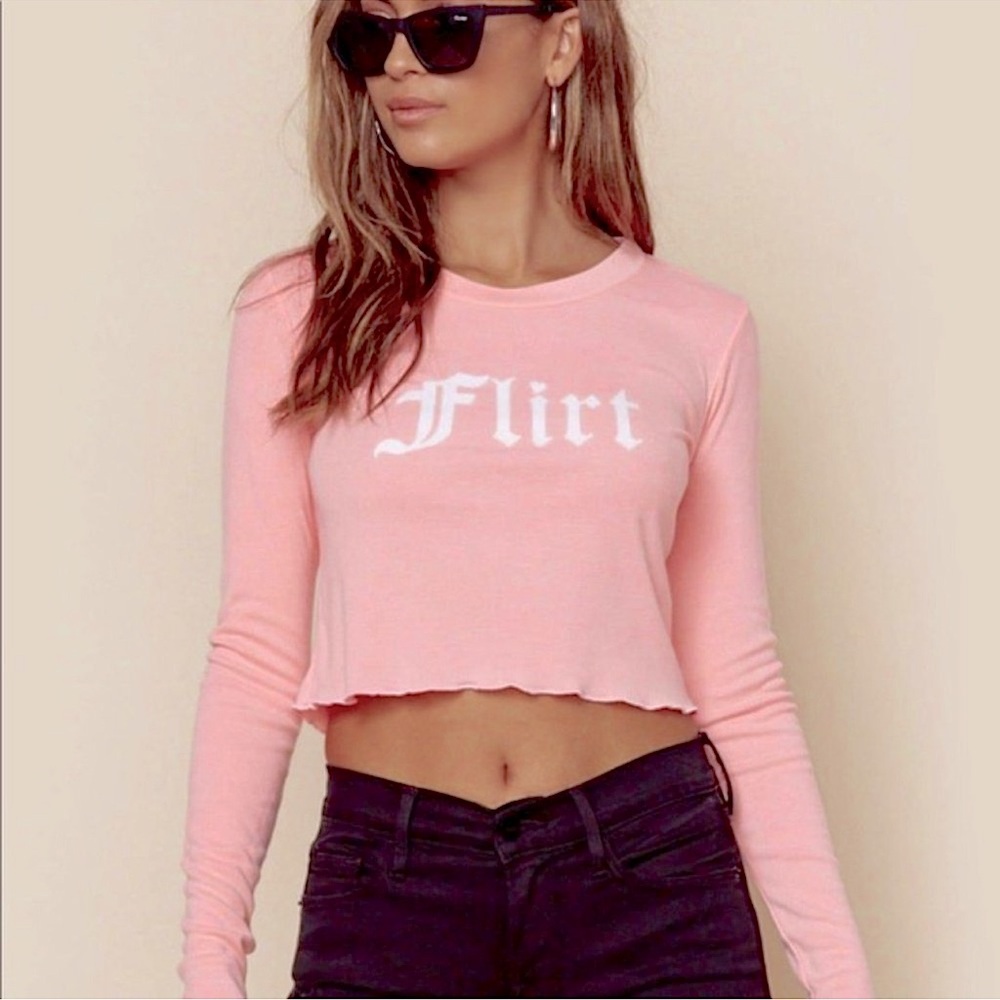 NWOT Wildfox REN Flirt Long Sleeve Crop Top Ruffled Hems Sz Large - Picture 8 of 9
